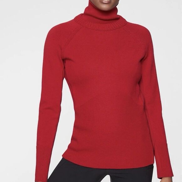Athleta Mesa Hybrid T-Neck Turtleneck Sweater In Radiant Red Holiday S Ribbed - Picture 1 of 8